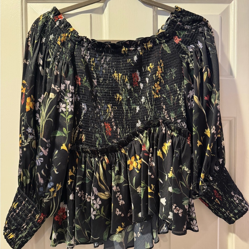 Alexis Elsa Black Floral Smocked Blouse